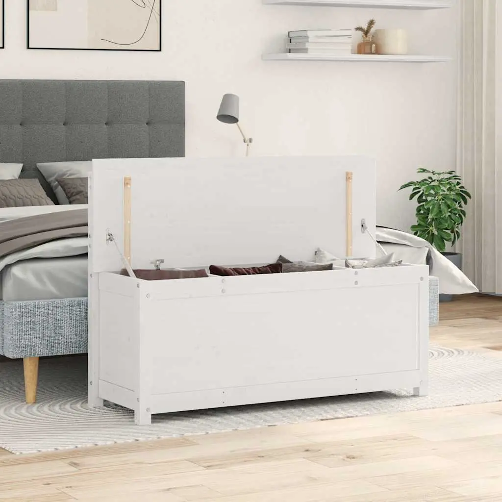 Wooden Bench with Storage Box Backrest White Solid Pine Frame 110x41x76.5cm
