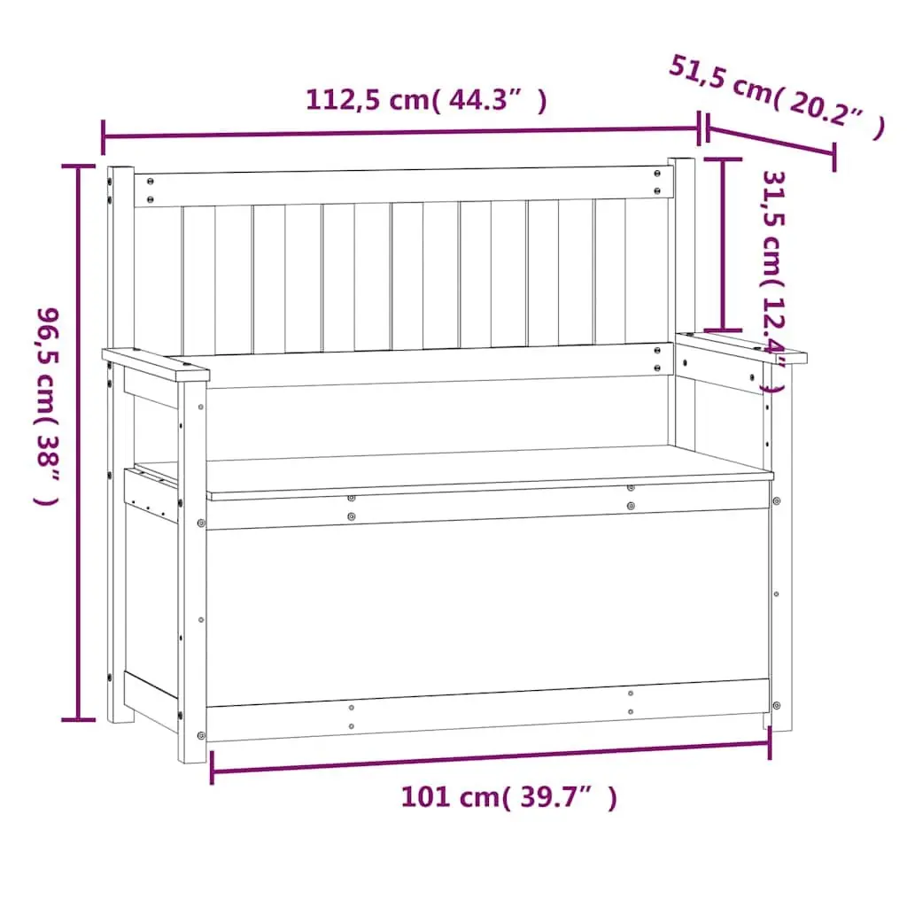 Storage Bench Solid Pine Wood Brown with Backrest Armrests 112.5x51.5x96.5cm