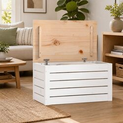 Storage Box White Solid Wood Pine Chest Lid Organizer Home Furniture