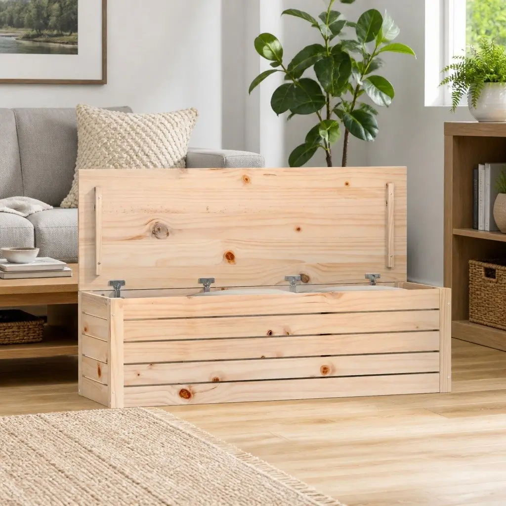 Storage Box Solid Pine Wood Chest Trunk Organiser Brown 109 x 36.5 x 33 cm