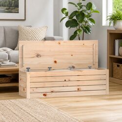 Storage Box Solid Pine Wood Chest Trunk Organiser Bedroom Living Room Brown