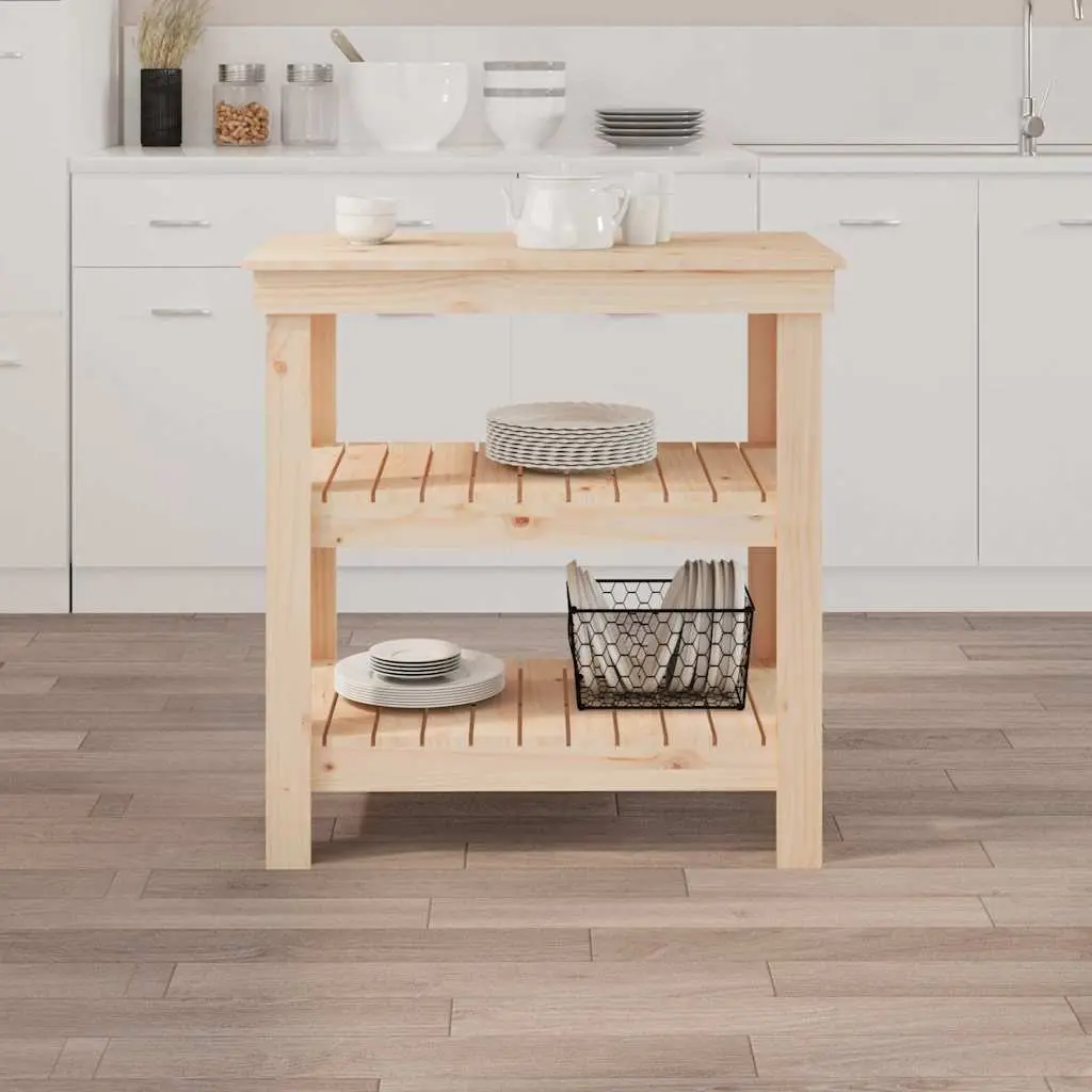 Wooden Work Bench Storage Table Brown Solid Pine Wood 78.5x50x80 cm