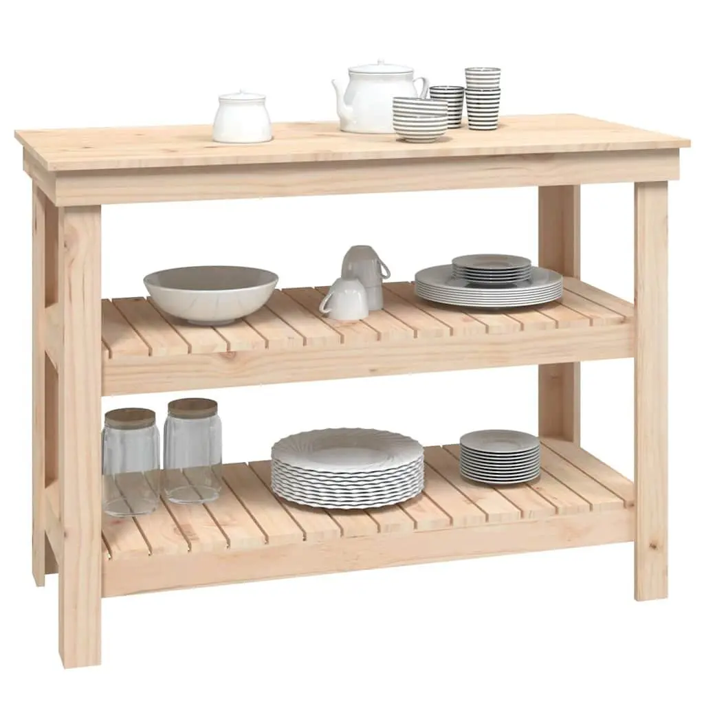 Solid Wood Pine Workbench with Shelves Brown 1105x500x800mm