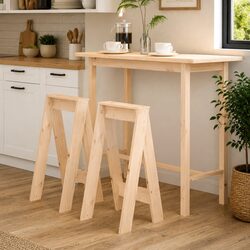 Wooden Bar Stools Set of 2 Brown Rustic Kitchen Dining Room Furniture Backrest