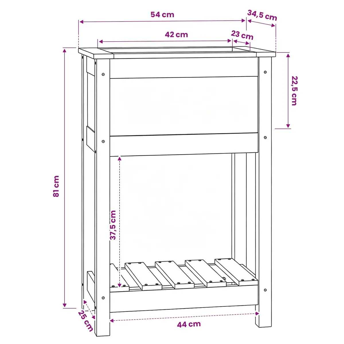 Raised Garden Flower Box with Shelf Solid Pine Grey Ergonomic Height 54x34.5x81cm