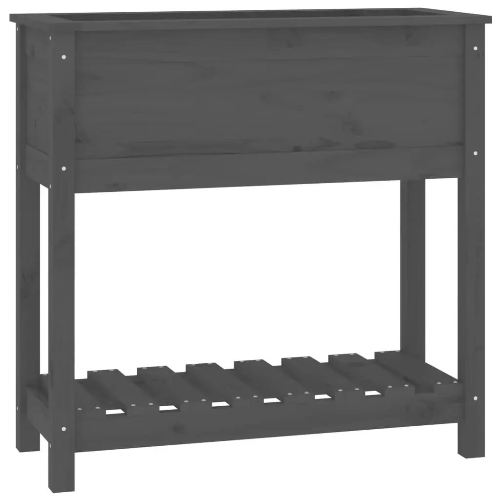 Wooden Garden Planter with Shelf Storage Grey Raised Bed Flower Box Pine