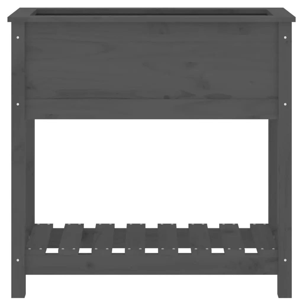 Wooden Garden Planter with Shelf Storage Grey Raised Bed Flower Box Pine