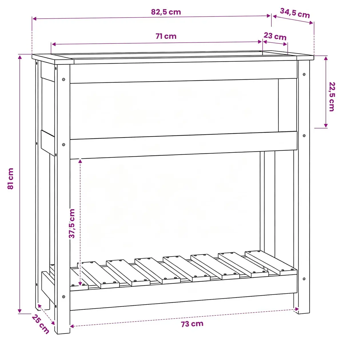 Wooden Garden Planter with Shelf Storage Grey Raised Bed Flower Box Pine