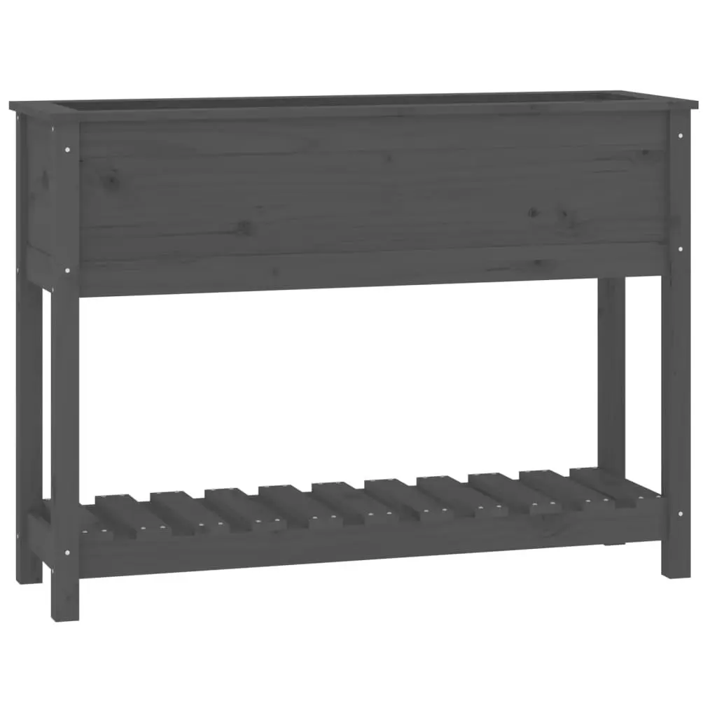 Wooden Garden Planter with Shelf Storage Grey Raised Flower Bed Pot