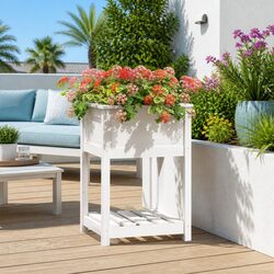 Your New Wooden Planter with Shelf in White—Get Gardening!