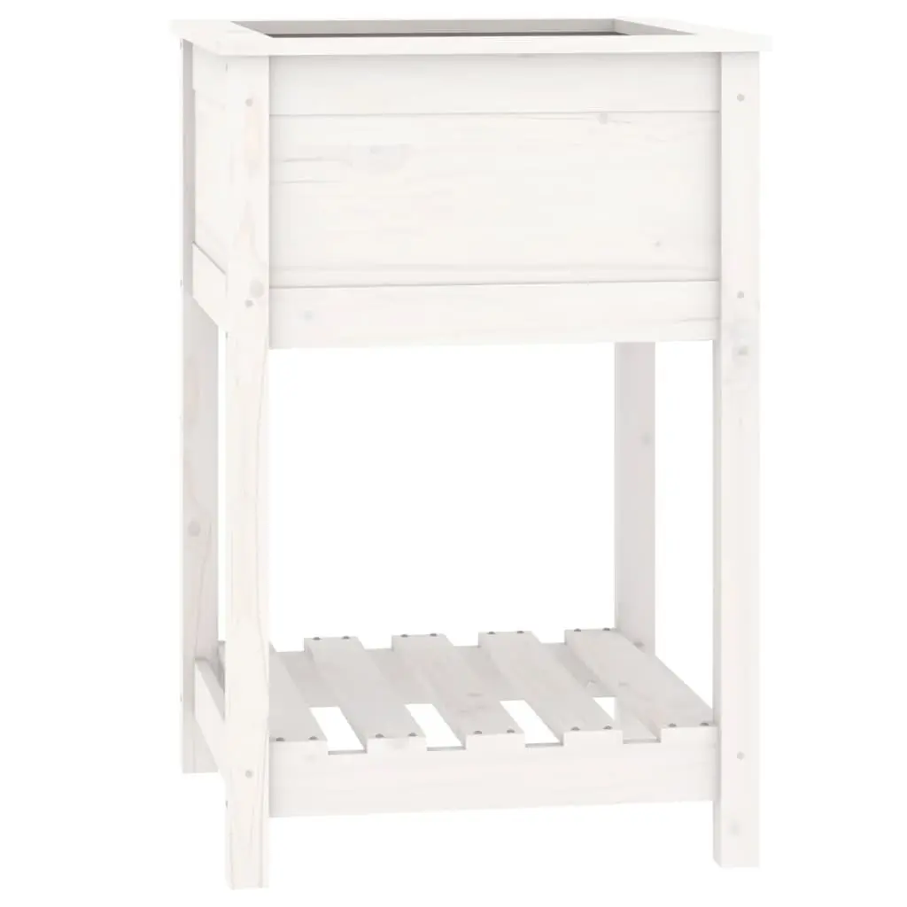 Wooden Planter with Shelf White 54x54x81cm Raised Flower Pot
