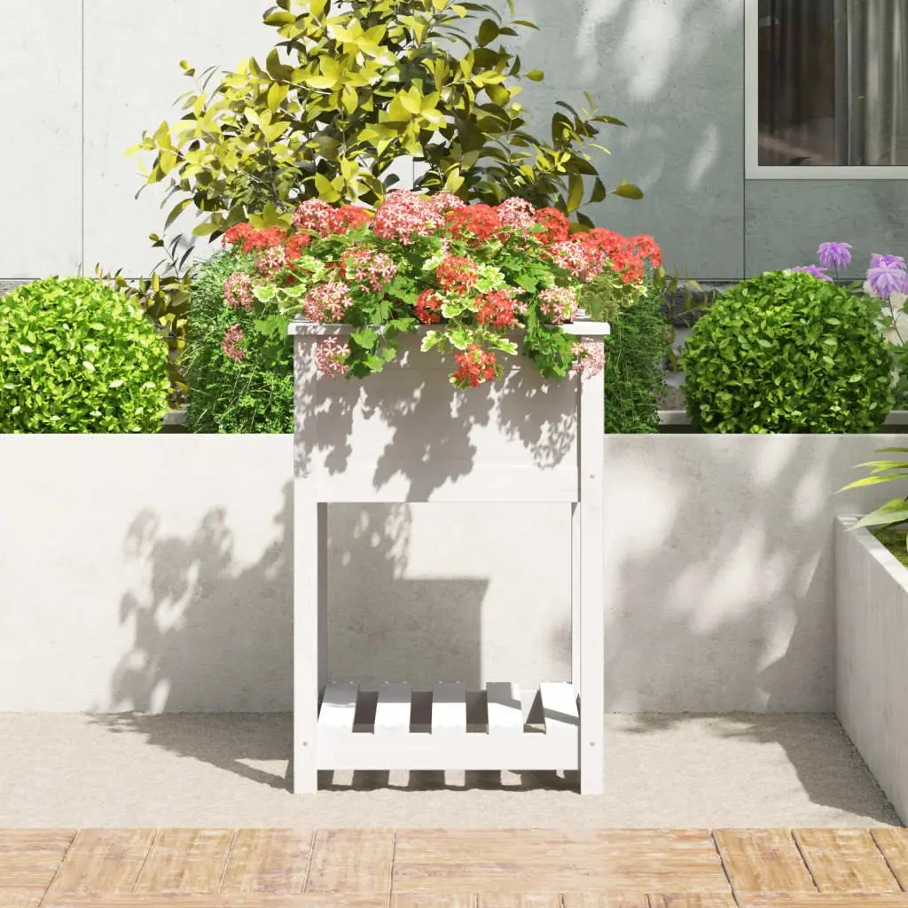 Wooden Planter with Shelf White 54x54x81cm Raised Flower Pot