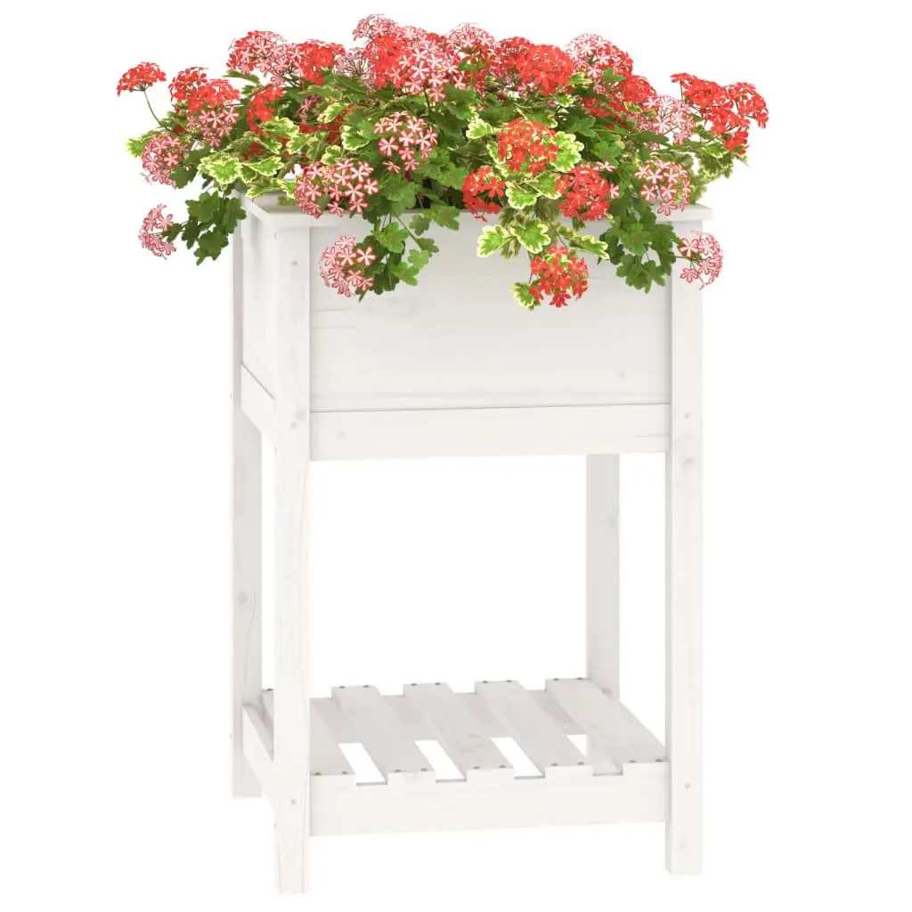 Wooden Planter with Shelf White 54x54x81cm Raised Flower Pot