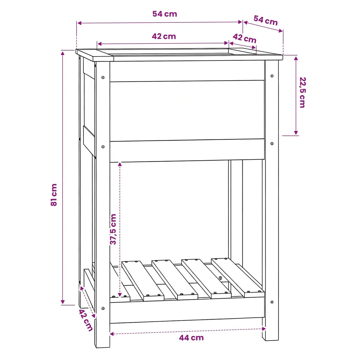 Wooden Planter with Shelf White 54x54x81cm Raised Flower Pot