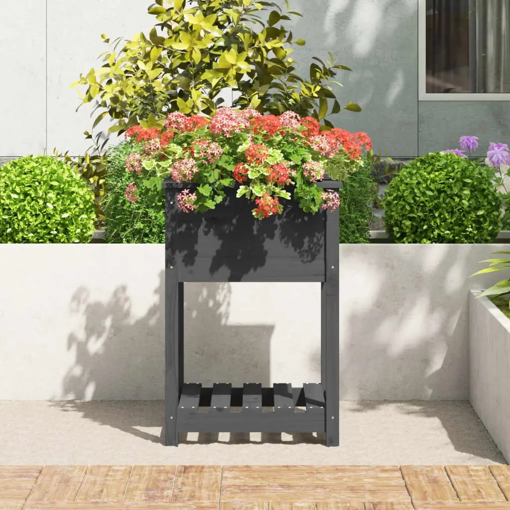 Wooden Planter with Shelf Grey Solid Pine 54 x 54 x 81 cm