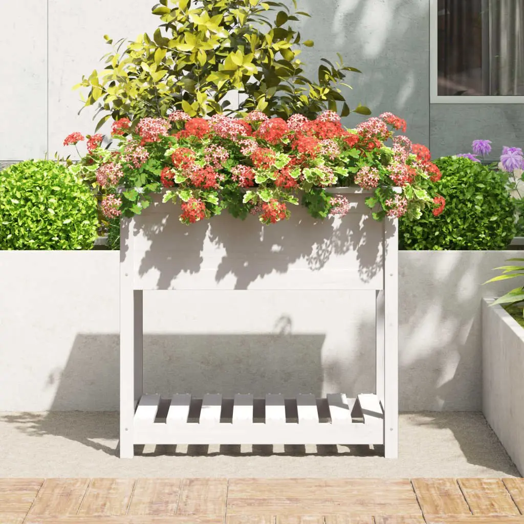 Wooden Planter with Shelf Raised Bed White Solid Pine 82.5 x 54 x 81 cm