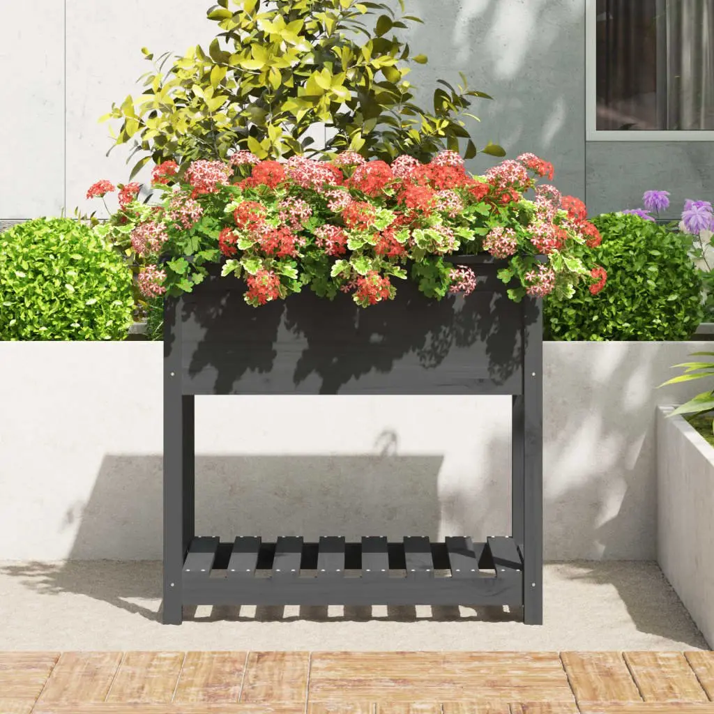 Wooden Planter Box with Shelf Grey Raised Herb Vegetable Pot 82.5 x 54 x 81 cm