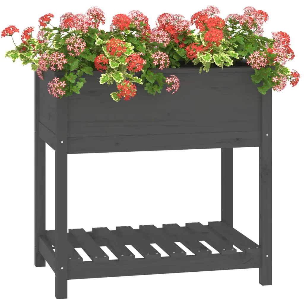 Wooden Planter Box with Shelf Grey Raised Herb Vegetable Pot 82.5 x 54 x 81 cm
