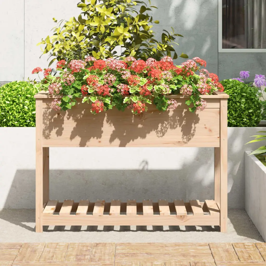 Wooden Planter with Shelf Solid Pine Raised Bed 111.5 x 54 x 81 cm