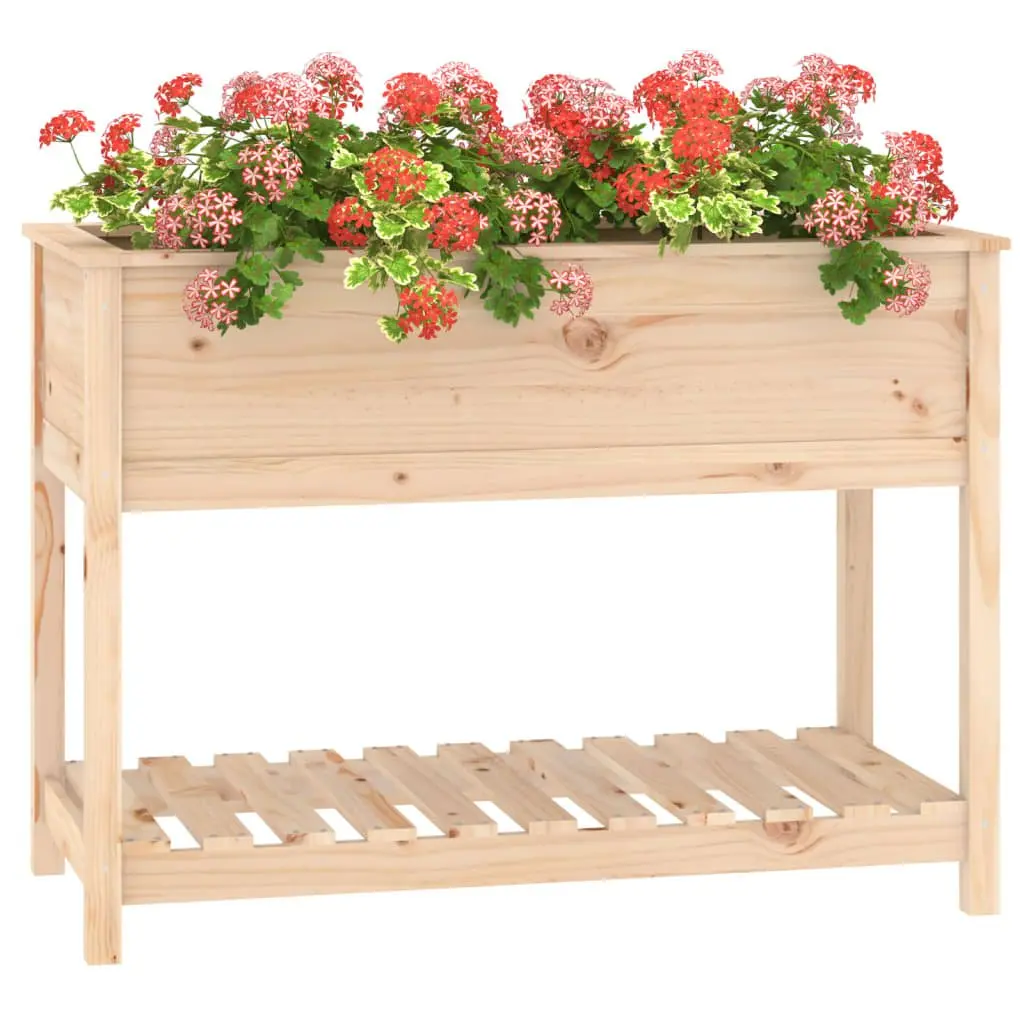 Wooden Planter with Shelf Solid Pine Raised Bed 111.5 x 54 x 81 cm