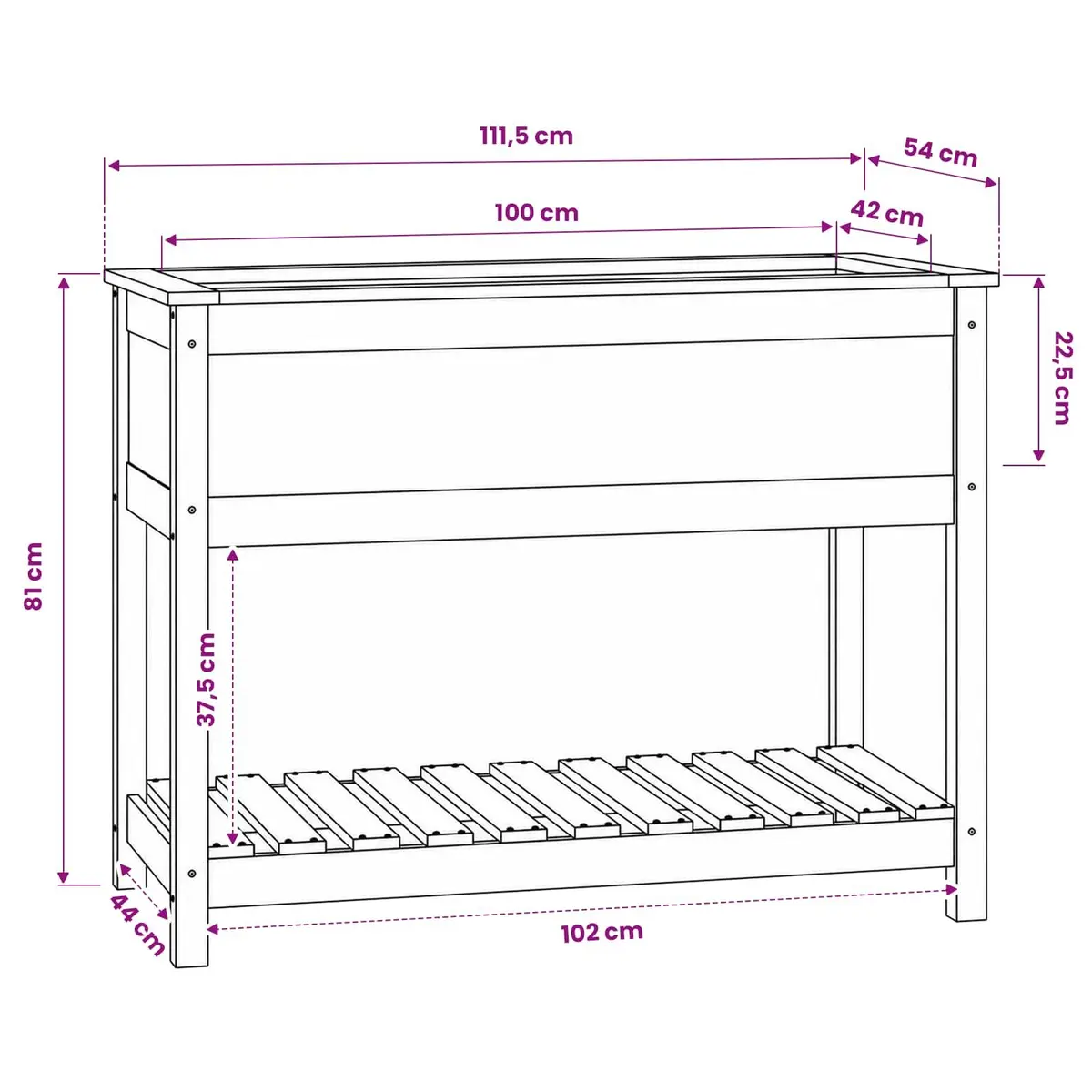 Wooden Planter with Shelf Solid Pine Raised Bed 111.5 x 54 x 81 cm