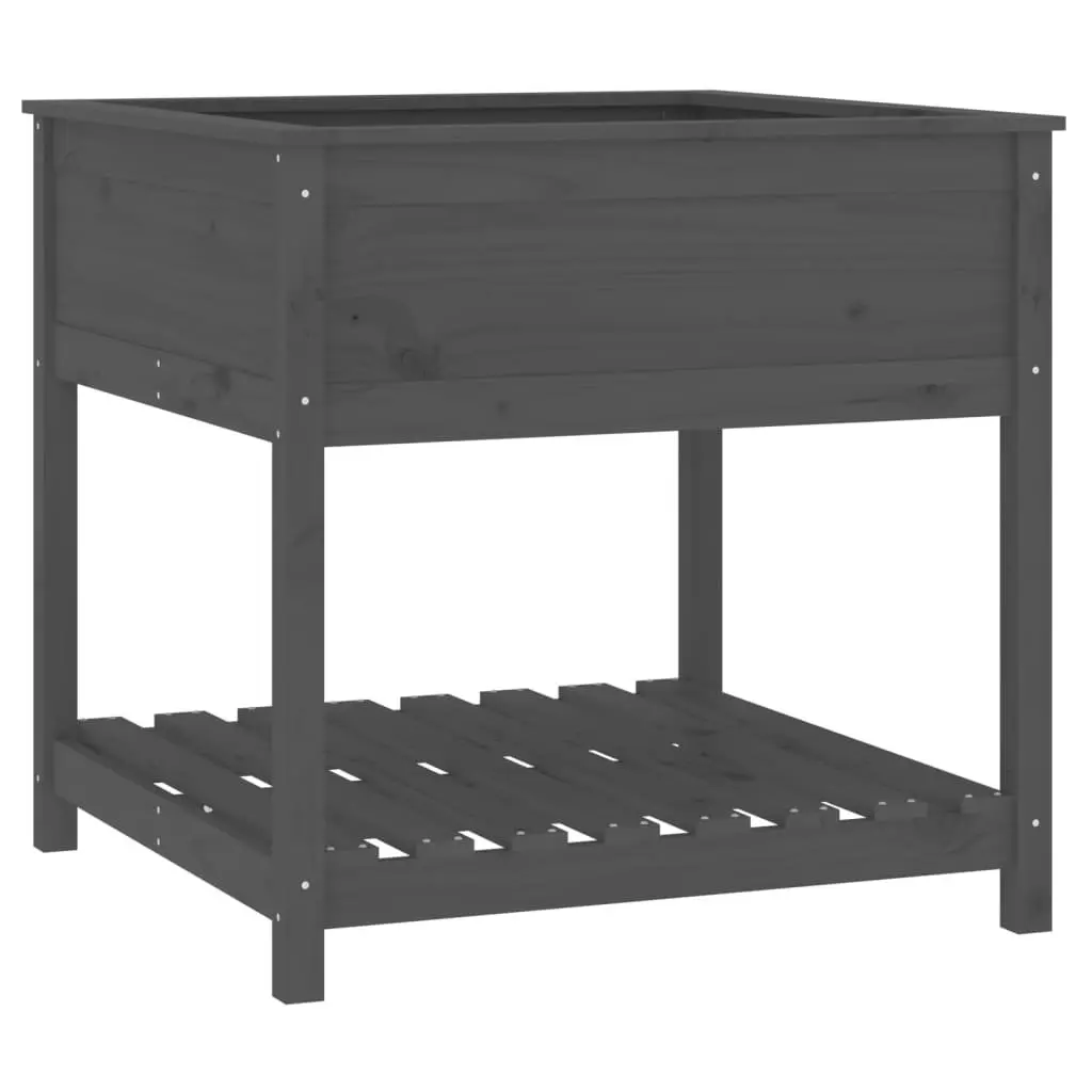 Wooden Garden Planter Grey Raised Flower Box with Shelf 82.5 x 82.5 x 81 cm