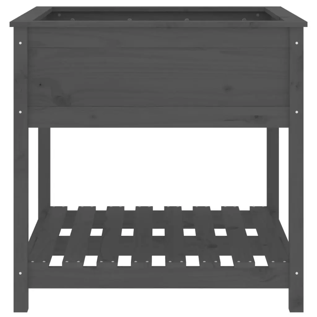 Wooden Garden Planter Grey Raised Flower Box with Shelf 82.5 x 82.5 x 81 cm