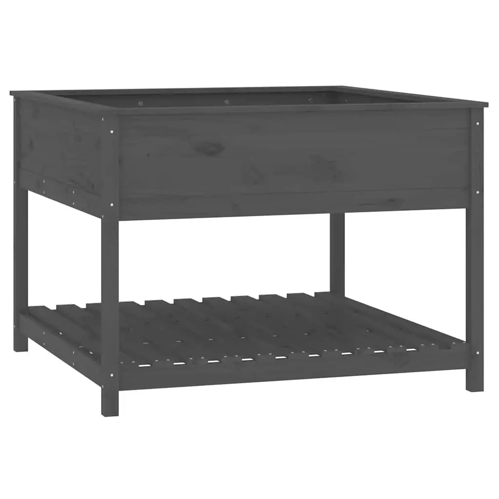 Wooden Garden Planter Raised Flower Box with Shelf Storage Grey 111.5 x 111.5 x 81 cm