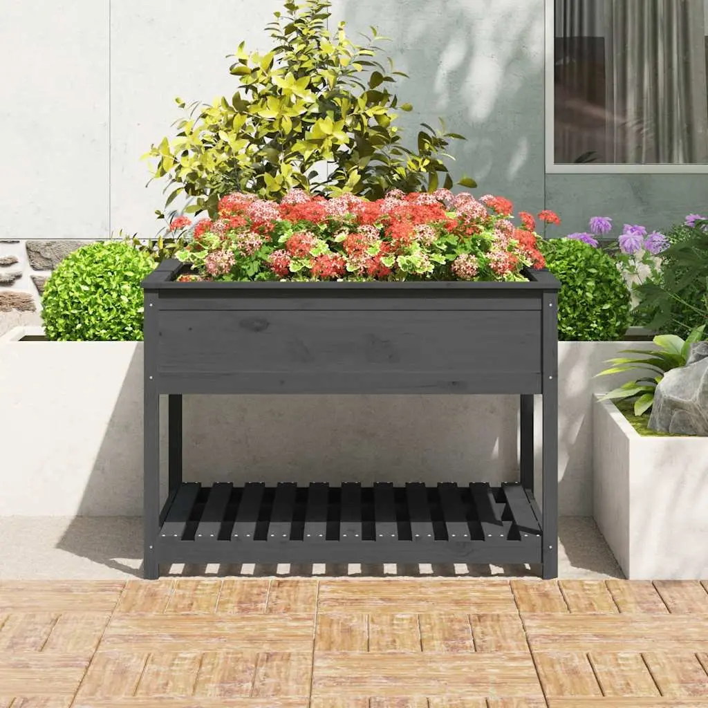 Wooden Garden Planter Raised Flower Box with Shelf Storage Grey 111.5 x 111.5 x 81 cm