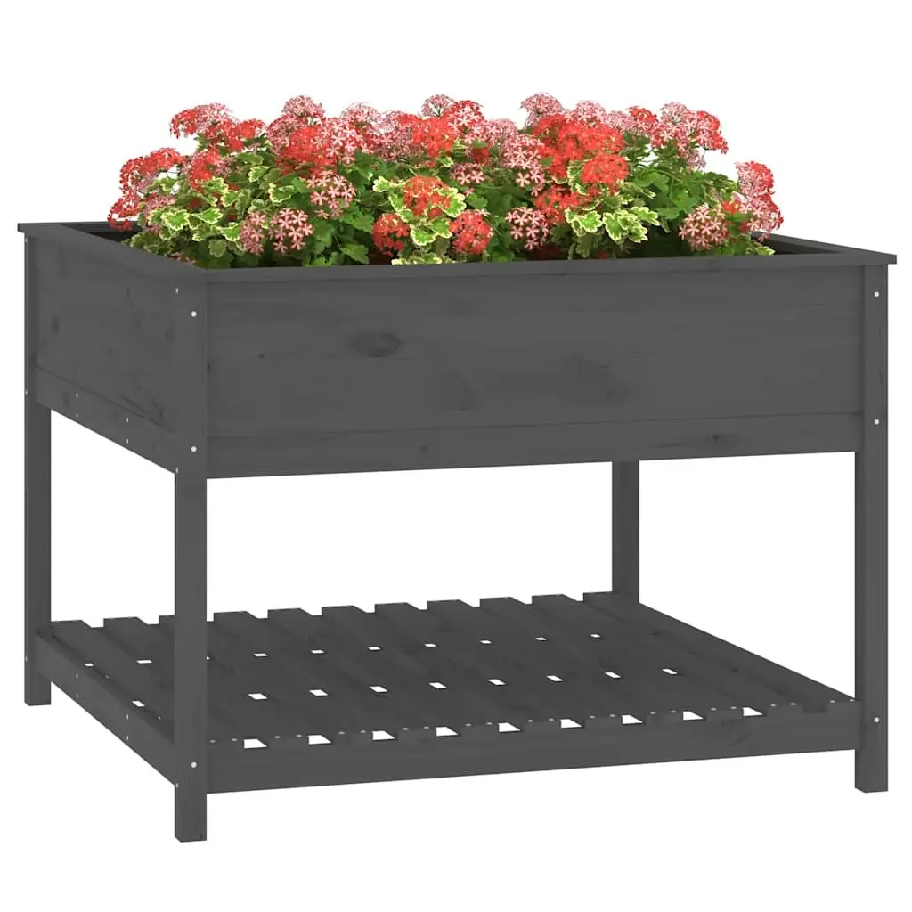 Wooden Garden Planter Raised Flower Box with Shelf Storage Grey 111.5 x 111.5 x 81 cm