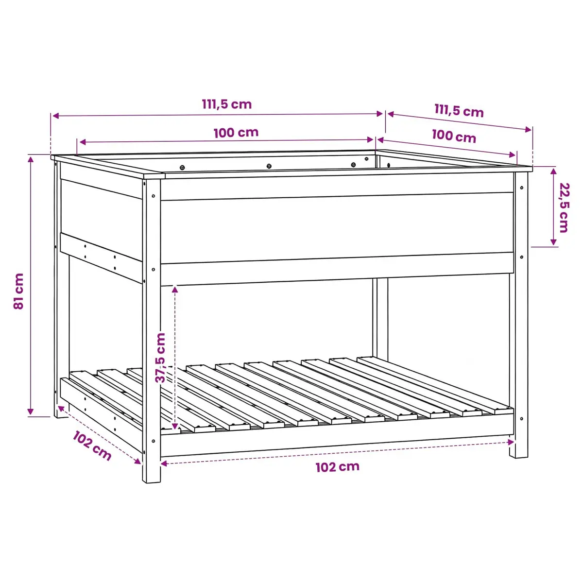 Wooden Garden Planter Raised Flower Box with Shelf Storage Grey 111.5 x 111.5 x 81 cm