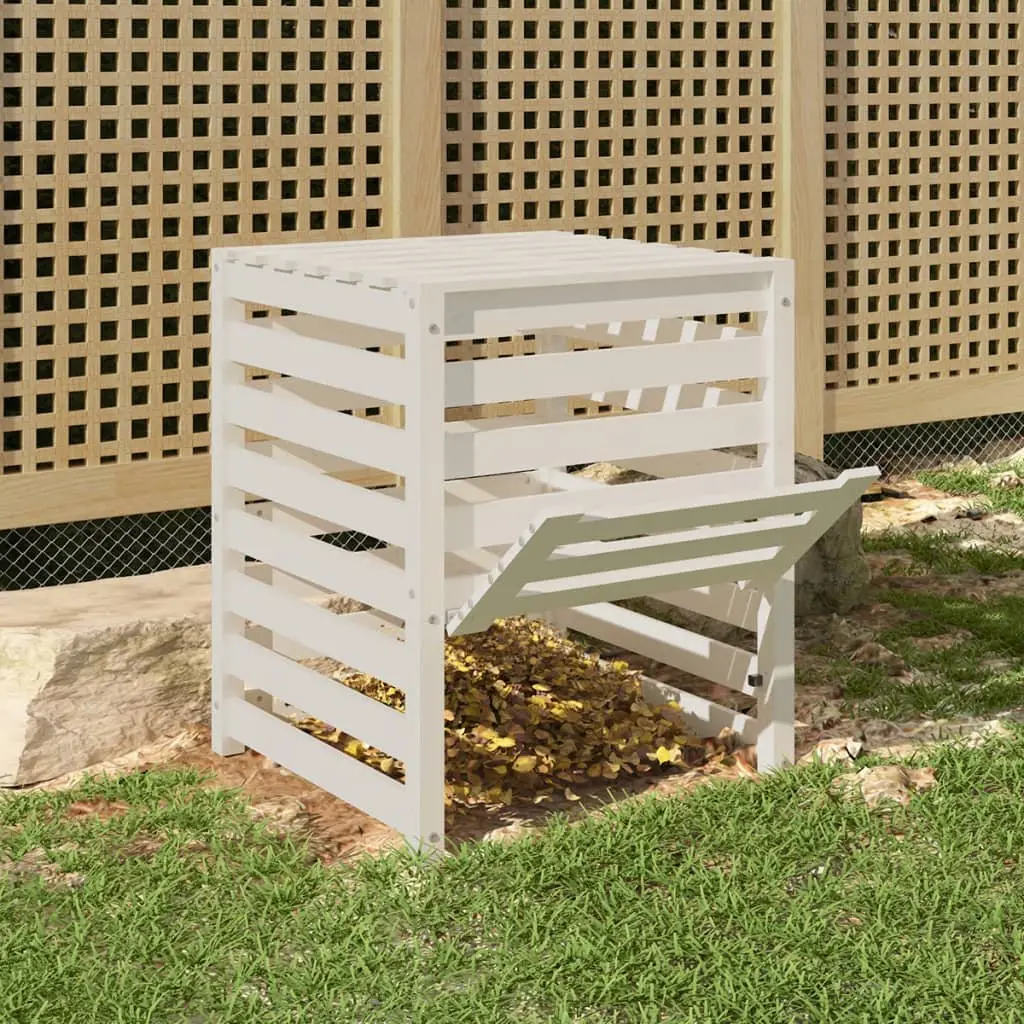 Solid Wood Pine Composter White 63.5x63.5x77.5 cm