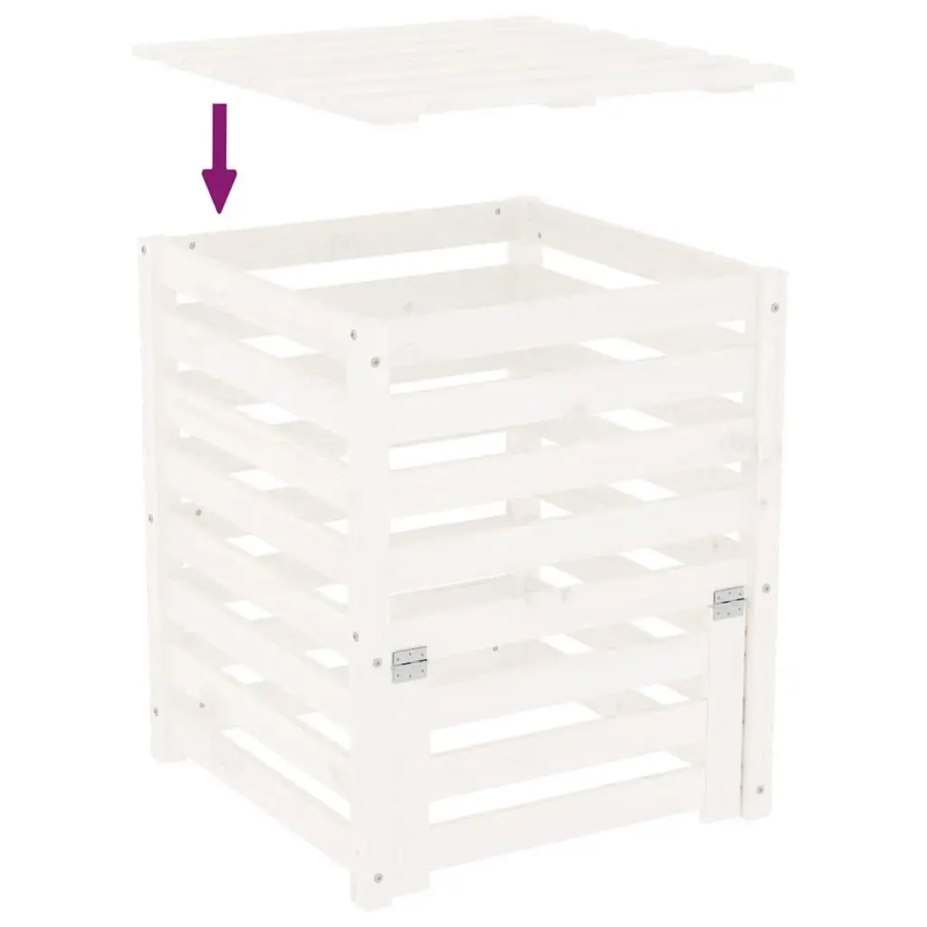 Solid Wood Pine Composter White 63.5x63.5x77.5 cm