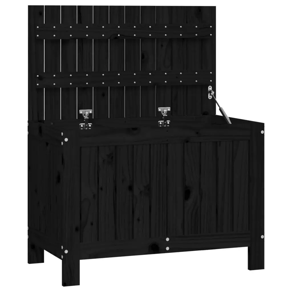 Garden Storage Box Black Solid Pine Outdoor Furniture with Hydraulic Gas Lift Lid 76 x 42.5 x 54 cm