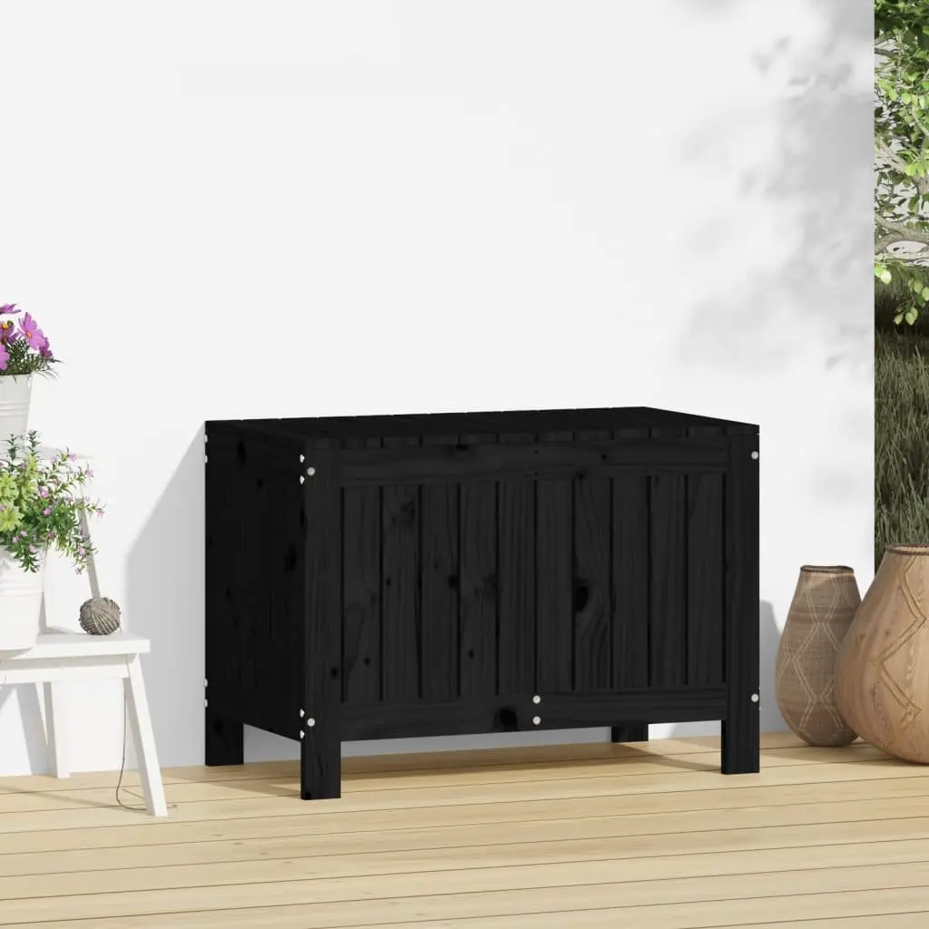 Garden Storage Box Black Solid Pine Outdoor Furniture with Hydraulic Gas Lift Lid 76 x 42.5 x 54 cm