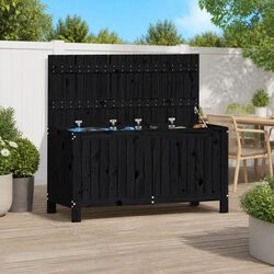Friendly Black Wooden Outdoor Storage Box with Hydraulic Lid