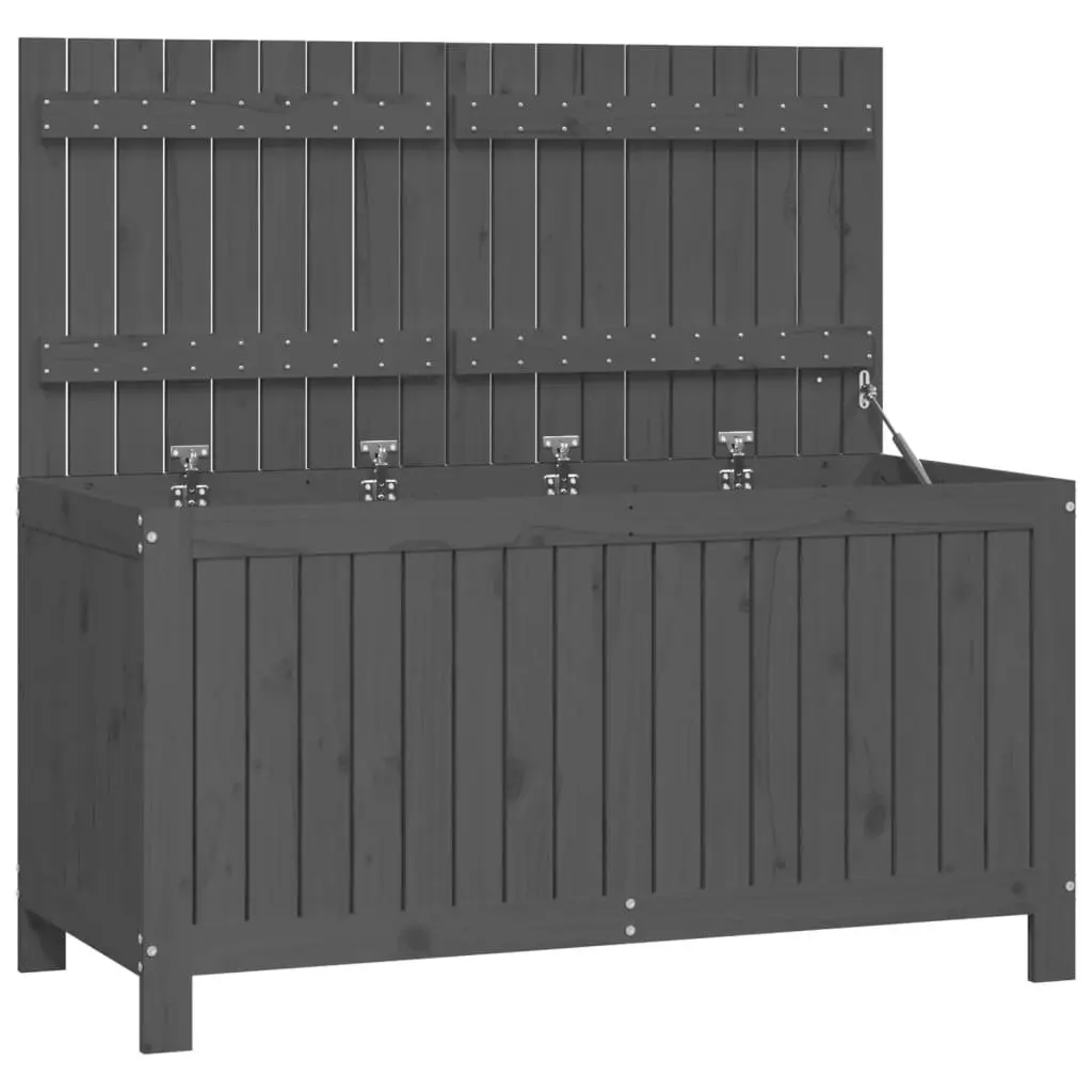 Garden Storage Box Grey Solid Pine Wood Hydraulic Gas Lift 121 x 55 x 64 cm