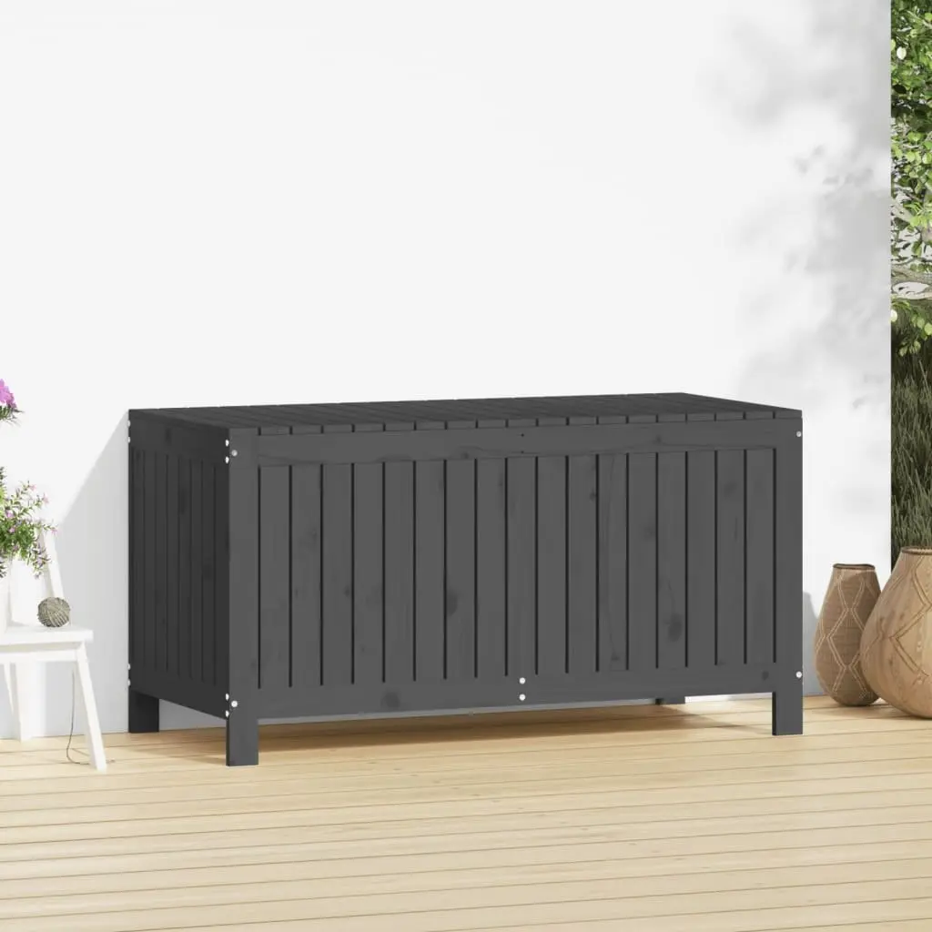 Garden Storage Box Grey Solid Pine Wood Hydraulic Gas Lift 121 x 55 x 64 cm