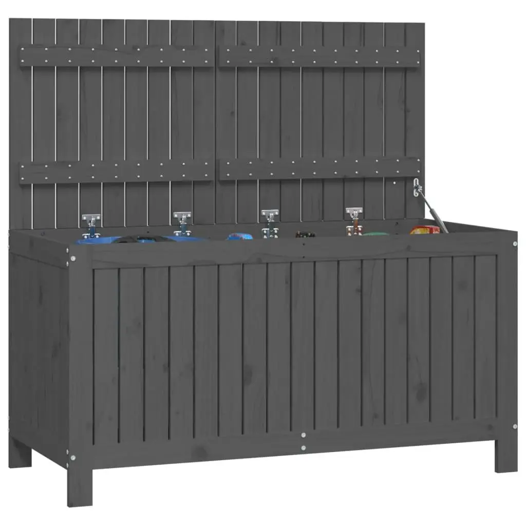 Garden Storage Box Grey Solid Pine Wood Hydraulic Gas Lift 121 x 55 x 64 cm