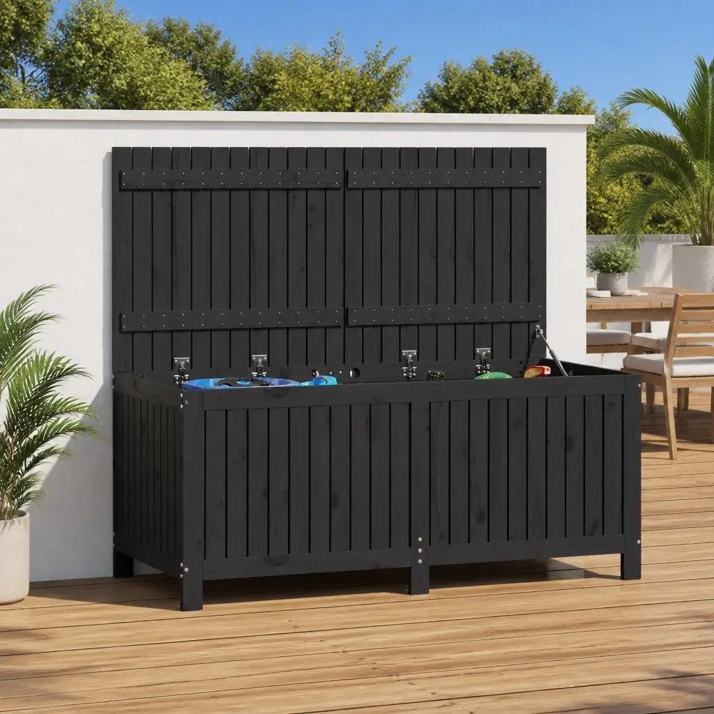 Garden Storage Box Grey Solid Wood Pine Outdoor 147 x 68 x 64 cm