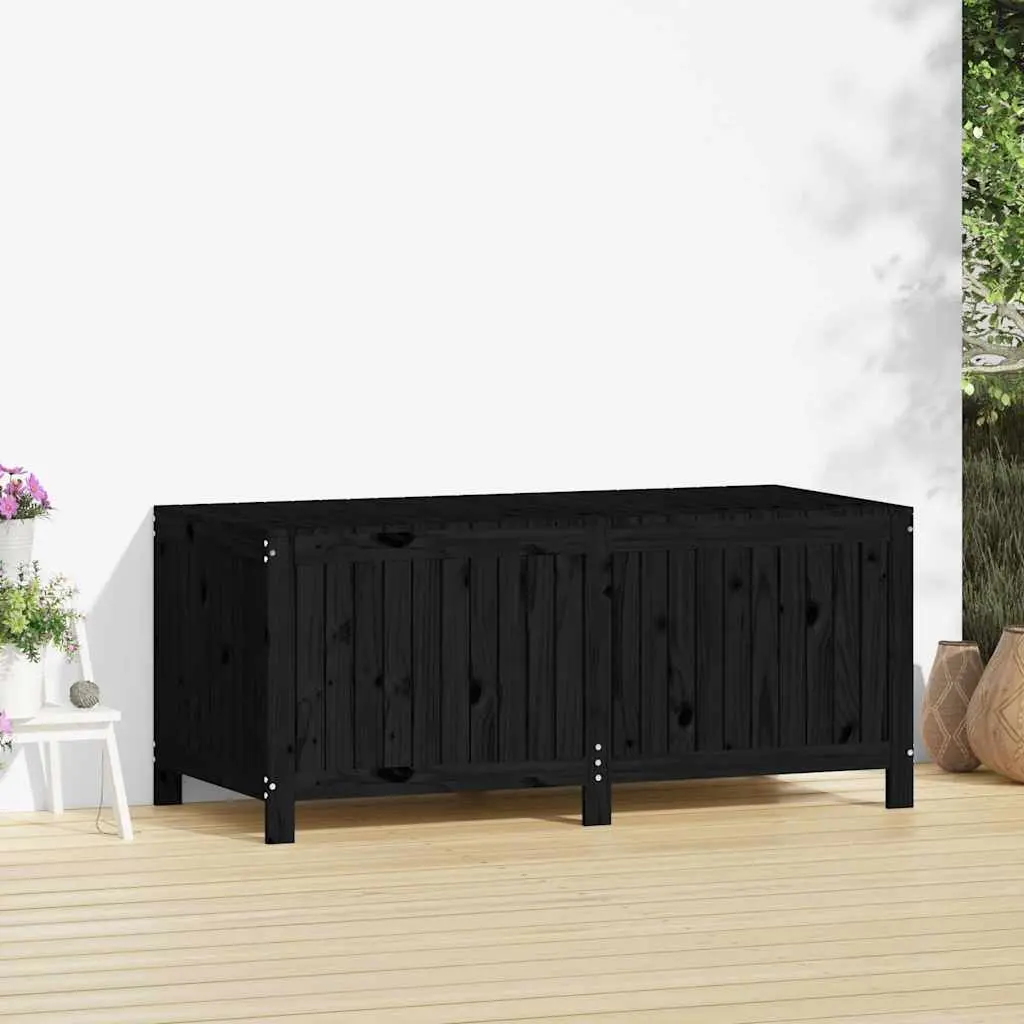 Garden Storage Box Black Wooden Outdoor Deck Tool Equipment Organizer Bench Seat