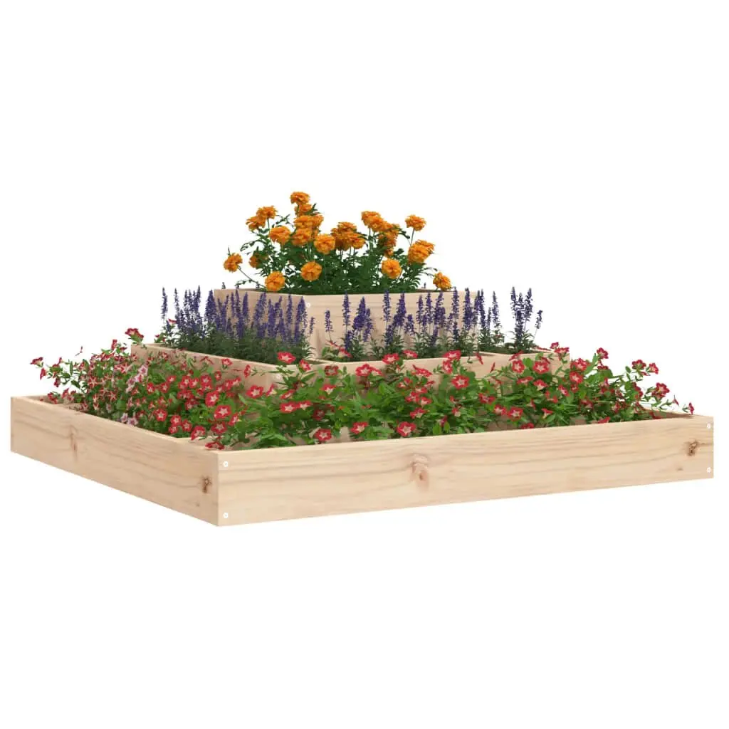 Wooden Planter Box 80x80x27cm 3-Tier Raised Garden Flower Pot Pine