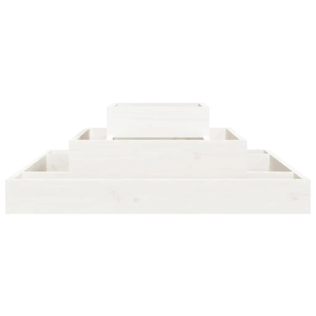 Wooden Planter Box White 80x80x27cm Garden Raised Bed 3-Tier Flower Pot