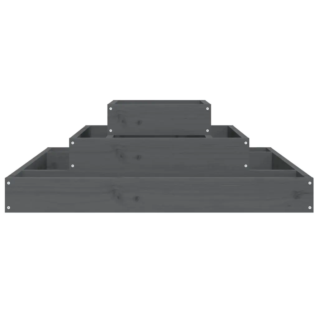 3-Tier Wooden Planter Box Grey Solid Pine 80x80x27 cm Raised Flower Pot