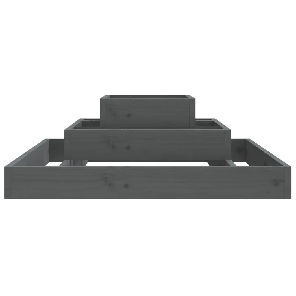 3-Tier Wooden Planter Box Grey Solid Pine 80x80x27 cm Raised Flower Pot