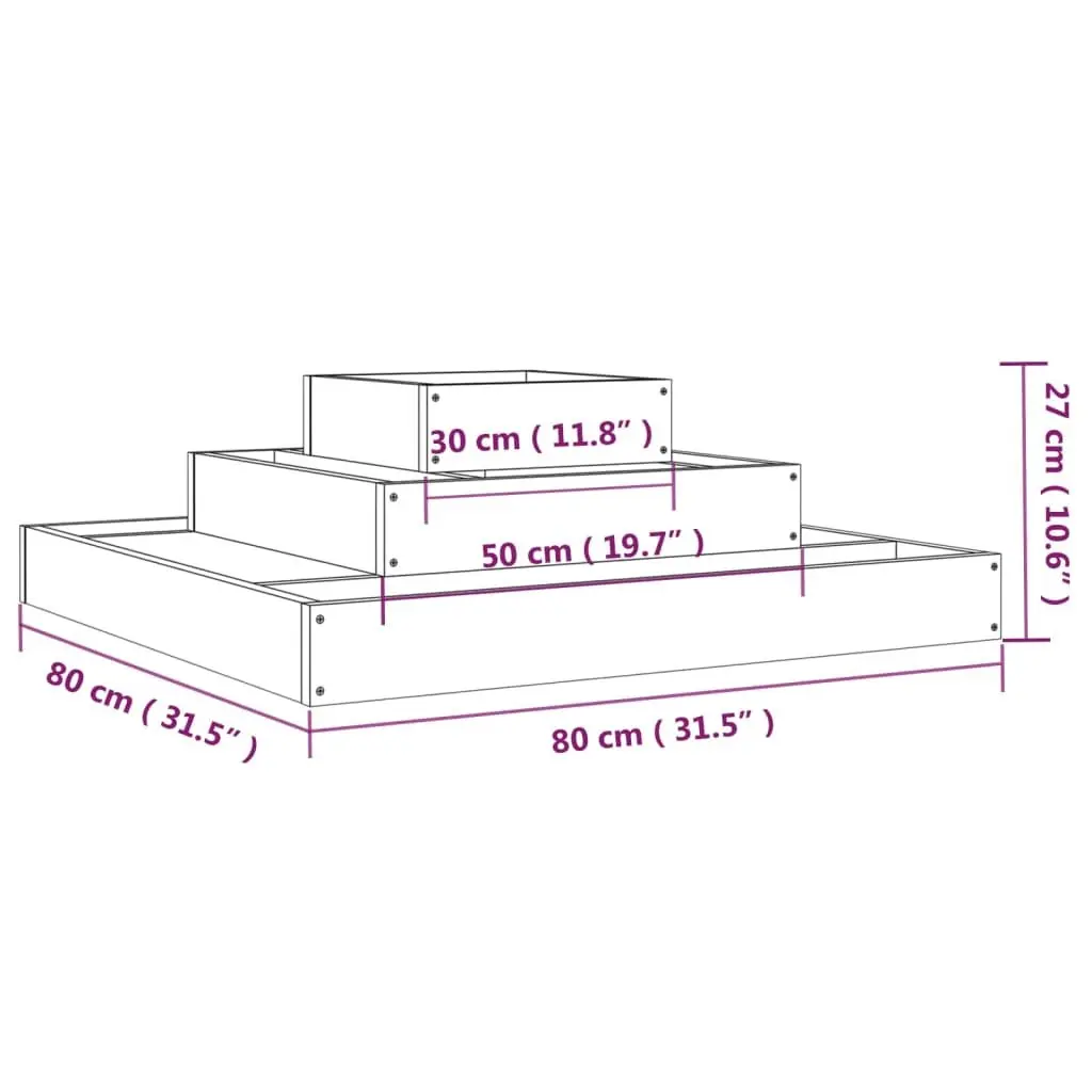3-Tier Wooden Planter Box Grey Solid Pine 80x80x27 cm Raised Flower Pot
