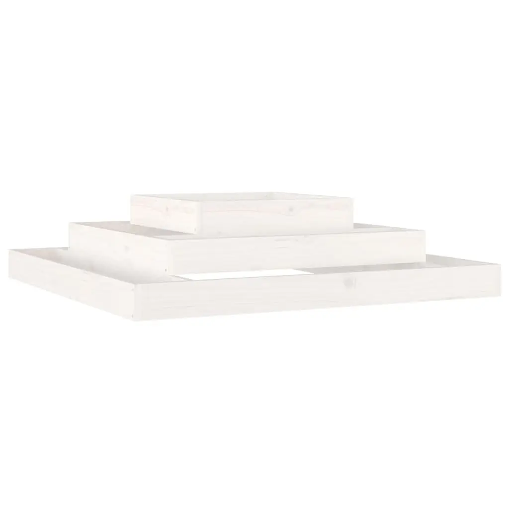 Wooden Planter Box 110x110x27cm White Garden Raised Bed 3-Tier Pine Flower Pot