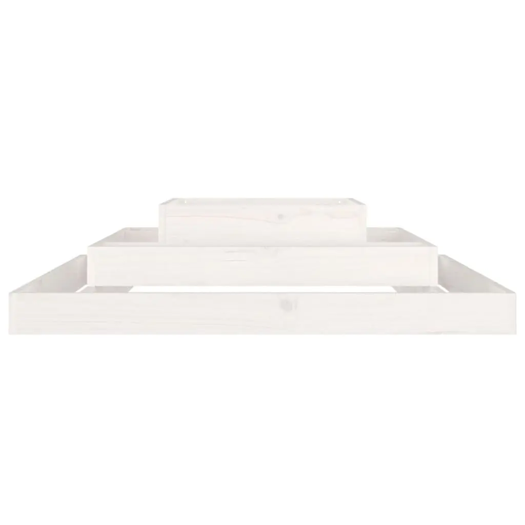 Wooden Planter Box 110x110x27cm White Garden Raised Bed 3-Tier Pine Flower Pot
