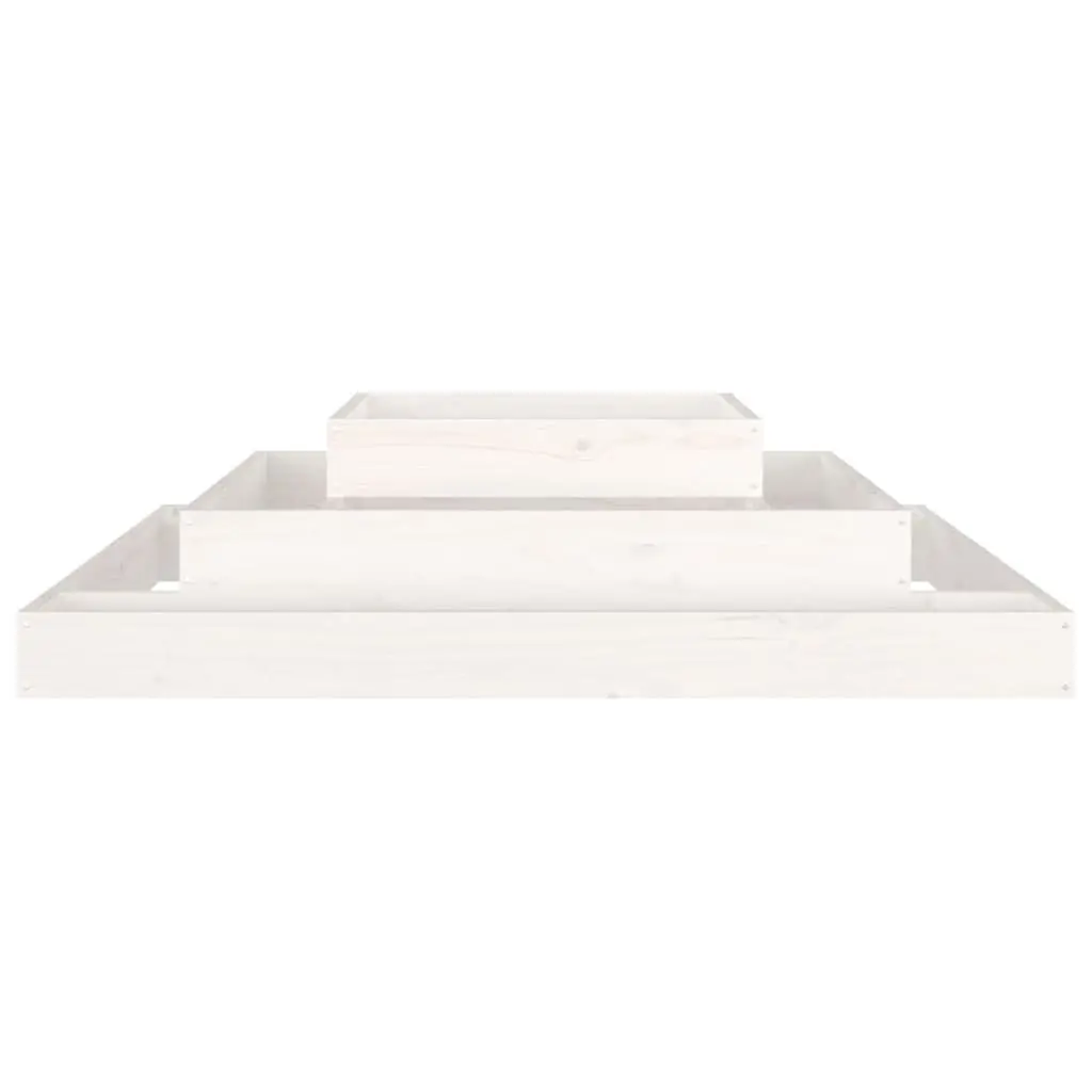 Wooden Planter Box 110x110x27cm White Garden Raised Bed 3-Tier Pine Flower Pot