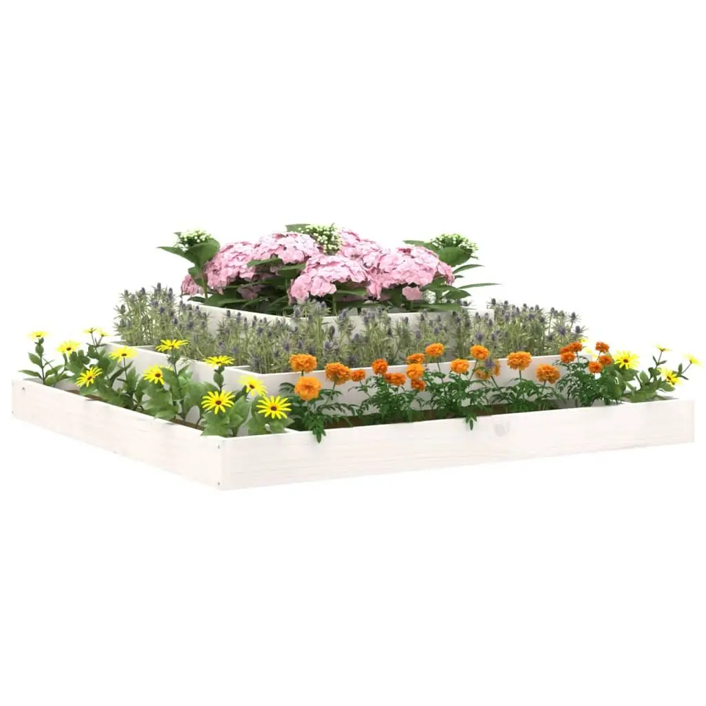 Wooden Planter Box 110x110x27cm White Garden Raised Bed 3-Tier Pine Flower Pot